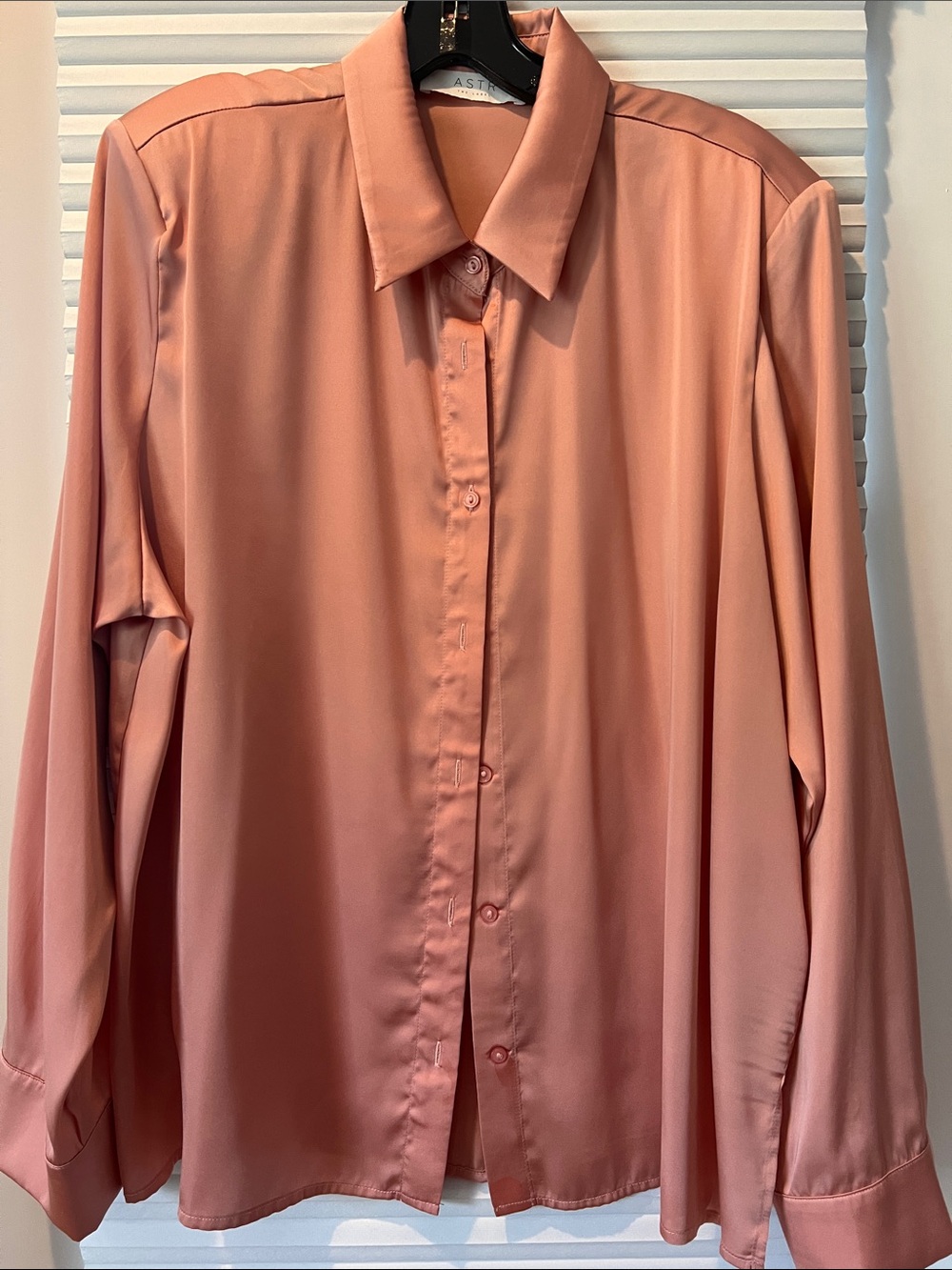 Astr Coral Pink Satin womens Button-Up Shirt